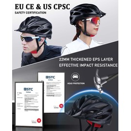 ROXX CRASEN Black Bike Helmet with LED,218g Lightweight Mountain Bicycle Helmet for Adults Men Women,Comfortable Cycling Helmet with Sun Visor & 21 Ventilation Holes,US CPSC & EU CE Standard