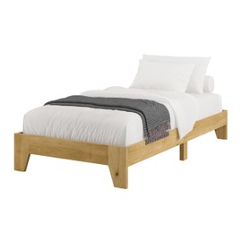 CorLiving Aiko Engineered Wood Twin Bed Frame, Mid Century Platform, Slatted Mattres Foundation, No Box Spring Needed, Brown