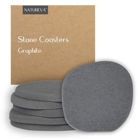 Natureva Home - Stone Coasters, Set of 6 | Super Absorbent, Quick Dry Diatomite Coaster for Drinks | Made of Natural Diatomaceous Earth | Absorbing Water Instantly | Unique Shapes | Colour Graphite