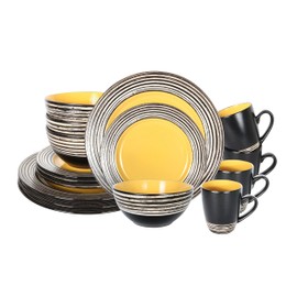 HomeVss, Stoneware Handcrafted Tree Bark Effected Glaze Dinnerware Set (Sunflower/Yellow, Service for 4-16pc Set)