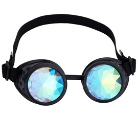 Lelinta Steampunk Rave Glasses Goggles with Rainbow Crystal Glass Lens,Black,Adjustable