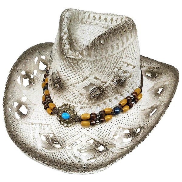 Modestone Straw Cowboy Hat Breezer Adjustable Size XS-L Turquoise-Like Hatband