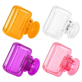 4 Pack Travel Toothbrush Head Covers Toothbrush Protector Cap Brush Pod Case Protective Portable Plastic Clip for Household Travel, Bathroom, Business, Camping, School (Clear, Orange, Purple, Pink)