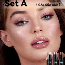 Kit de Maquillaje En Barra de Contorno de Crema de 3 Piezas, Crear Contorno Facial, Barra Resaltador, Barra de Rubor para Esculpir Las Mejillas, Barras de Contorno Bronceador, Juego de Maquill