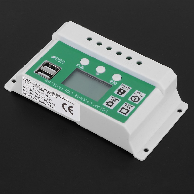 LCD Solar Charge Controller Adjustable 10A 12V 24V PWM Charging