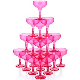 Zopeal Champagne Glasses 5 oz Unbreakable Plastic Martini Glasses Disposable Wine Cups Stackable Stemmed Champagne Coupe Shatterproof Party Stem Cups for Wedding Birthday Bar (Hot Pink,50 Pcs)
