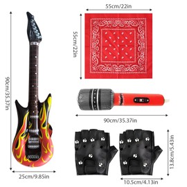 Rockstar Fancy Dress Rock Star Fancy Dress Rockstar Fancy Dress Inflatable Guitar Punk Rocker Party Kit Punk Rock Party Kit for Rock Punk Disco Party Kids