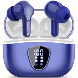 Wireless Earbuds, Bluetooth 5.4 Headphones HiFi Stereo, Bluetooth Earbuds with ENC Noise Cancelling Mic, IP7 Waterproof in Ear Earphones, 48H, LED Display Ear buds for Pad Workout Sports, Navy blue