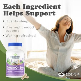 Ridgecrest Herbals DreamOn Zen, suplemento de apoyo para dormir, sin melatonina, magnesio, 5-HTP, lavanda, manzanilla, valeriana, bálsamo de limón par