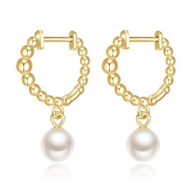 FANZE 925 Sterling Silver Pearl Earrings Gold Hoop Earrings, Huggie Earring Pearl Jewelry Fashion Jewelry Gift