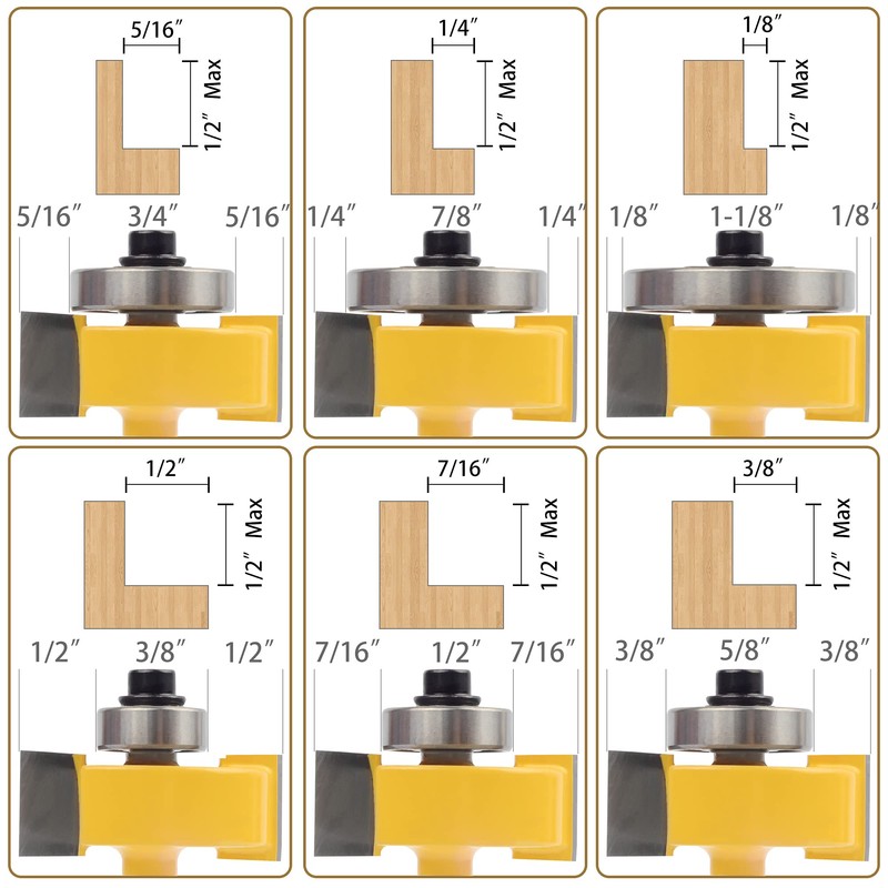 Exqutoo 1/4 Inch Shank Rabbet Router Bit Set with 6