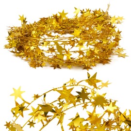 Magibeads 49.2 FT Star Tinsel Garlands with Wire Gold Christmas Star Wire Tinsel Garlands Glitter Xmas Tree Hanging Decorations for Party Holiday Wedding Birthday Tree Wall Rail