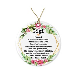 WolfeDesignPDD Gigi Noun Ornament - Christmas Ornament for Gigi - Mother's Day Ornament - Gigi Gifts - Gigi Definition - Keepsake Printed on Both Sides, White