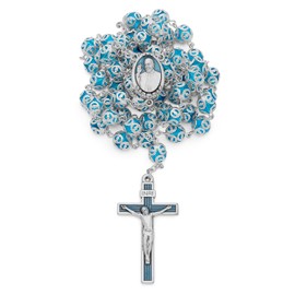 Mondo Cattolico Rosary Beads catholic for Women and Men Blessed During Pope's Angelus, Pope Francis's Light Blue Glass Rosary with Filigree Beads - Perfect Catholic gifts