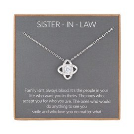 Famdecor Sister in Law Necklace Sister in Law Gifts for Sister in Law Sterling Silver Rhinestone Knot Necklace for Sister in Law Birthday Gifts