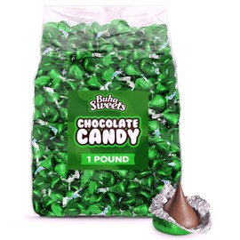 Milk Chocolate Candy in Green Foil - 1 Pound Bulk Bag Individually Wrapped Classic Chocolate Drops for St. Patrick’s Day, Holidays, Candy Buffets, Party Favors, and Gifts - Approx 100 Pieces