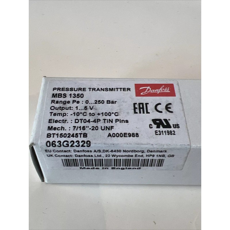 Danfoss MBS 1350 (063G2329) Pressure Transmitter, 0...250 Bar, Output 1…5