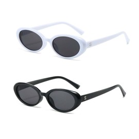 crazy bean Y2k Sunglasses for Women and Men, Oval Round Retro Sunglasses, Vintage Sunglasses for Party, Raver, Y2K Colourful Sunglasses Set, Black + White Frame