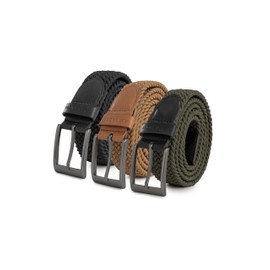 Redbridge Elastic Braided Belt Set of 3 with Metal Clasp - Flexible Fabric Belt in Set of 3, Black/Brown/Khaki
