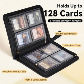 Toploader Binder Carpeta de 4 bolsillos para cargadores superiores rígidos de 3 x 4 pulgadas, capacidad para 128 cargadores superiores, álbum de tarje