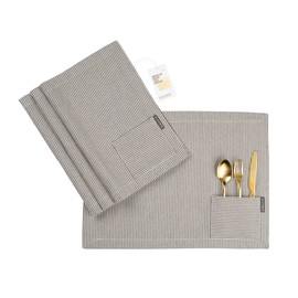 MEEMA Cloth Placemats with Pockets - Recycled Cotton Kitchen Placemats, Twill Pinstriped Desk Placemat, Stylish Place Mats for Indoor, Outdoor & Special Occasions - Charcoal, Set of 4