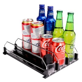 BingoHive Drink Dispenser for Refrigerator, Self-Pushing Soda Can Organizer for Fridge, 3 Rows has Been Assembled, Automatic Can Organizer with Spring Loaded for Refrigerator Holds 12 cans, Black