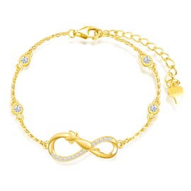 MicLee Woman's girl's Bracelet, 925 Sterling Silver bracelet, Cat and infinity symbol bracelet, Inlaid with zircon, adjustable chain, Unique design animal bracelet, gold