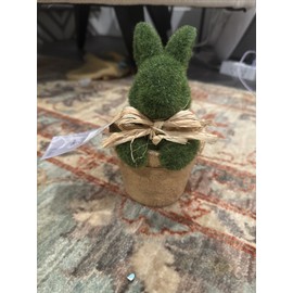 HOUSE & GARDEN FARMHOUSE GREEN FAUX MOSS EASTER BABY BUNNY IN POT FIGURINE 7”