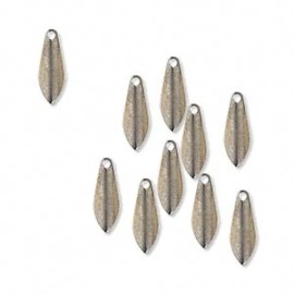 Platinum 10 Antiqued Gold Plated Brass 11x4mm Teardrop Drop Charms