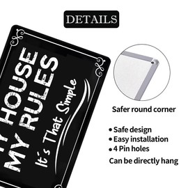 My House My Rules It's That Simple Metal Tin Sign Home Wall Decoration House Rules Metal Sign Wall Art Sign for Garage Man Cave Backyard Decor 8x12 Inch