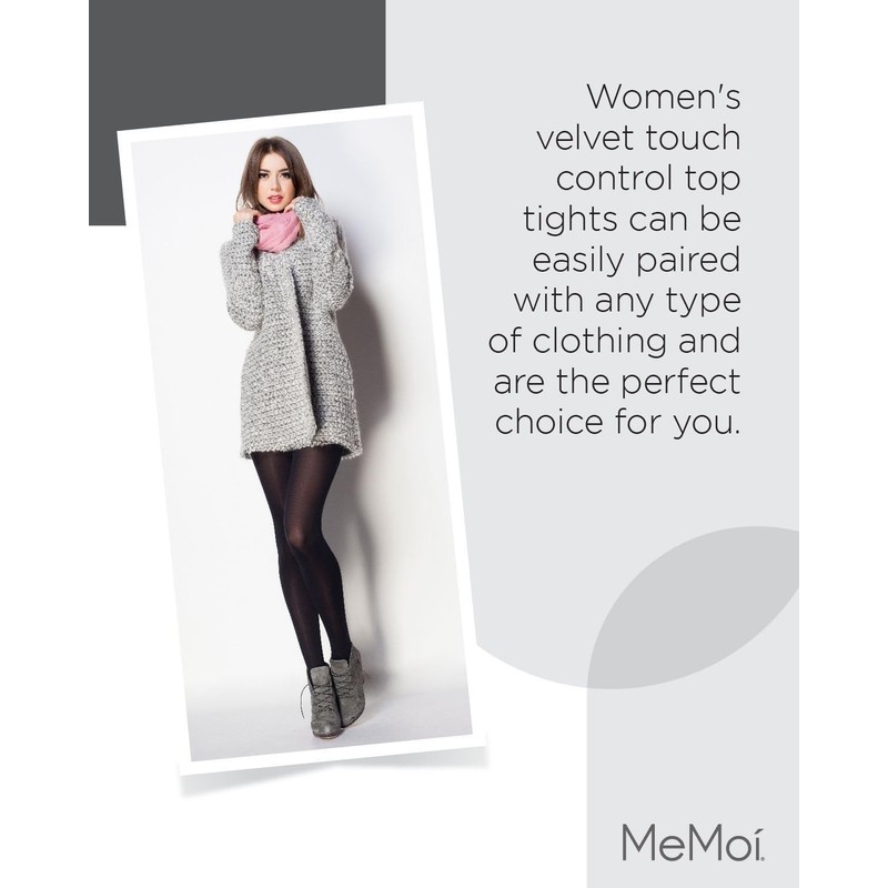 MeMoi Velvet Touch Control Top Tights Black Medium/Large