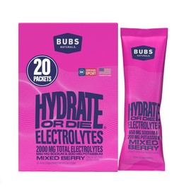BUBS Naturals - Hydrate or Die Electrolytes Powder Packets for Fast Absorption | Premium 2000mg Electrolyte Powder | for Sports, Recovery & Well-Being (Natural Mixed Berry Flavor, 20 Sticks)