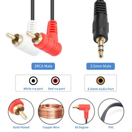 Maxhood 3.5mm to RCA Audio Cable, 90 Degree RCA to 3.5mm Cable, 1/8inch 3.5mm Male to 2RCA Male Aux Stereo Audio Y Splitter Cable for Smartphones, MP3, Tablets, Speakers, Home Theater, 5ft