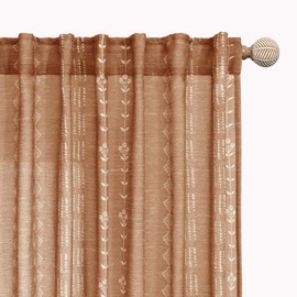 Retro Country Curtains 63 Inch Length for Living Room Kitchen Window 2 Panel Set,Sheer Fun Print Rust Burnt Orange Funky Floral Printed Boho Mid Century Modern Curtains for Bedroom 63 Inches Long