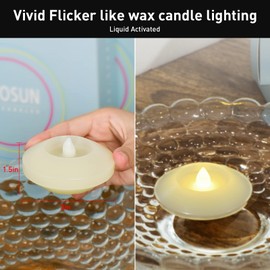 Floating Candles 3 inch Flicker Wax LED Floating Candles Flameless Batteries Tea Lights Water Activated for Home Wedding Party Centerpiece Vases Outdoor Swimming Pool Pond Decor (Warm White, 8 Pack)
