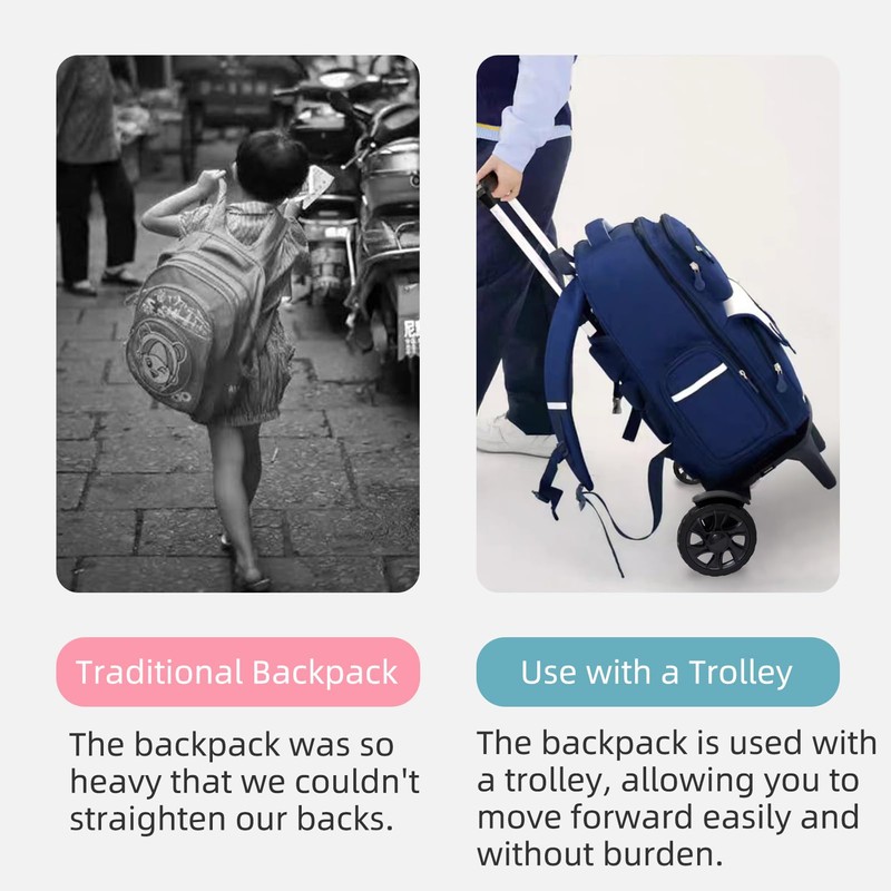 Folding Backpack Trolley with Large Solid Tank Wheels, Aluminum Alloy