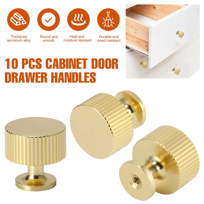 Palmcee 10 Pieces Door Knobs, Gold Round Drawer Knobs with