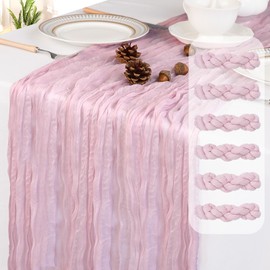 6 Pack Pink Cheesecloth Table Runner 10ft Boho Gauze Fabric Cheese Cloth Table Runner 35 x 120 Inch Rustic Sheer Runner for Romantic Wedding Birthday Baby Shower Party Table Decoration