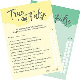 12 x Yellow Baby Shower Games True Or False 12 Game Cards and 1 Answer Card Boy/Girl/Unisex (Yellow, 12)
