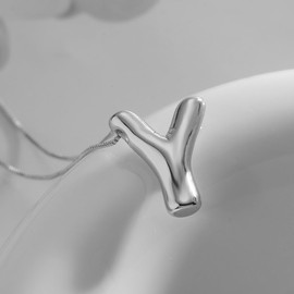 MTINEAPS Silver Initial Necklaces for Women Teens Gifts Trendy Bubble Letter Sterling Silver Necklace Jewelry Pendant Necklaces Birthday Gifts for Women Teen Her Y