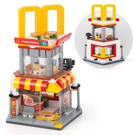 HIGH GODO City BurgerLaden Restaurant Mini Building Blocks, 243 Pieces Clamping Blocks Set, Funny Gift for Boys and Girls from 6 Years