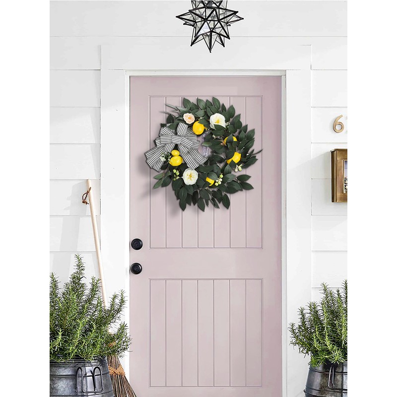 Summer Yellow Lemon Roses Wreath Front Door Artificial Spring Flowers