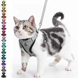 PUPTECK Cat Harness and Lead Set Escape Proof Reflective Cat Walking Harness Adjustable Soft Breathable Mesh Vest for Small Pets, Grey, M