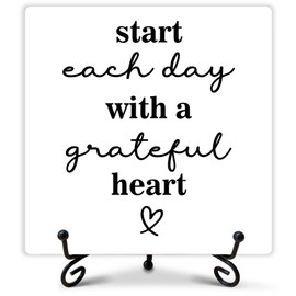 Rustic Farmhouse Decor, Start Each Day with A Grateful Heart Sign, Home Office Decor, Inspirational Quotes Desk Decor Gifts for Women Men Leader Boss Mentor, Office Desk Accessories, 5" x 5"-217