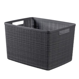 Curver Juliet Jute Basket, 100% Recycled Plastic, Rectangular, 20 Litre, Wood, Dark Grey, L