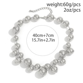 Chunky Pearls Statement Choker Necklace for Women Teen Girls,14K Gold Large Beaded Punk Ball Cluster Collar Necklace Party Dainty Jewelry Gift (Silver)