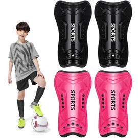 2 Pairs Soccer Shin Guards for Toddler Kids Youth, Soccer Shin Pads with Adjustable Double Strap for 3-14 Years Teens Lightweight Calf Protective Gear for Football Soccer (Black and Rose Red, L)