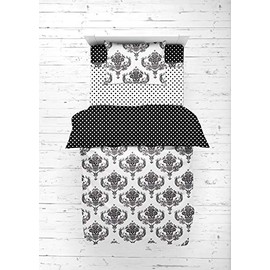 Bacati - Classic Damask Black/White 4 Pc Neutral dler Bedding Set 100 Percent Cotton Includes Reversible Comforter, Fitted Sheet, Top Sheet, and Pillow Case for Boys/Girls