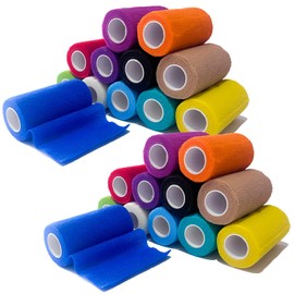 24 Rolls Self Adhesive Bandage Wrap, Vet Wrap 4 Inch x 5 Yards for Horses Dogs Wounds Care Dressings, Elastic Self Stick Cohesive Bandage Wrap, Wrist, Sports, Ankle Tape Leg Wraps (Mixed)