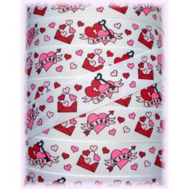 7/8 VALENTINE LOVE LETTER KISS HEART GROSGRAIN RIBBON FOR BOW OH MY GOSH GOODIES